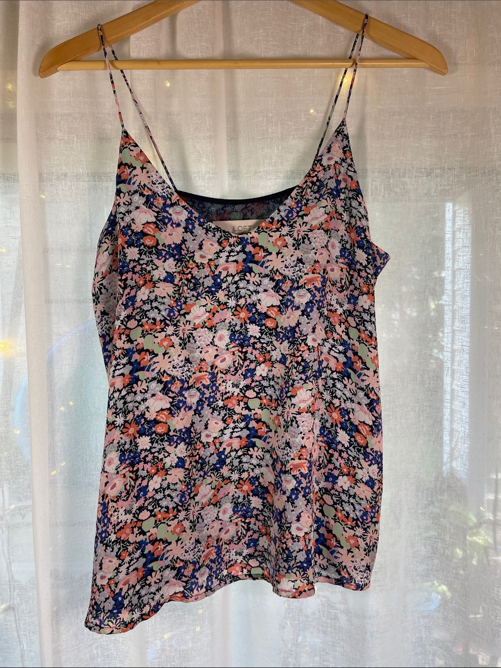 LOFT Pink & Navy Floral Spaghetti-Strap Cami